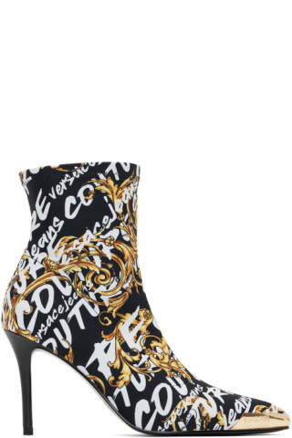 Black Brush Couture Scarlett Boots by Versace Jeans Couture on Sale