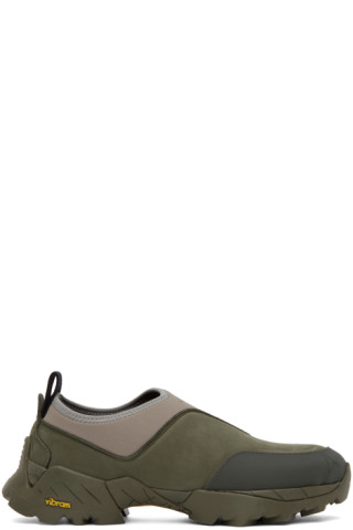 Khaki & Taupe Slip-On Sneakers by ROA on Sale