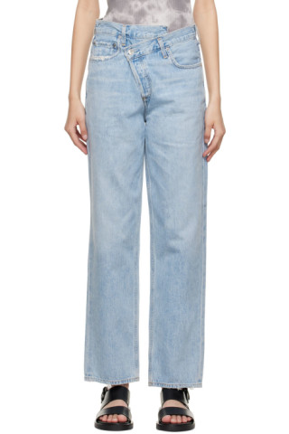 AGOLDE: Blue Asymmetric Jeans | SSENSE 