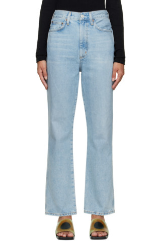 AGOLDE: Blue Pinch Waist Kick Flare Jeans | SSENSE