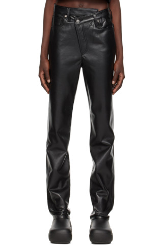Black Criss-Cross Leather Pants by AGOLDE on Sale