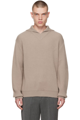 Taupe Polo Sweater by Solid Homme on Sale