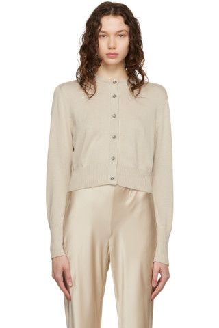 Beige Cropped Cardigan by Silk Laundry on Sale