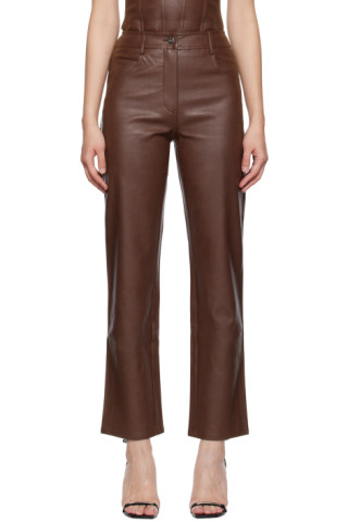 Up pants 67589 brown vegan leather slim tummy control