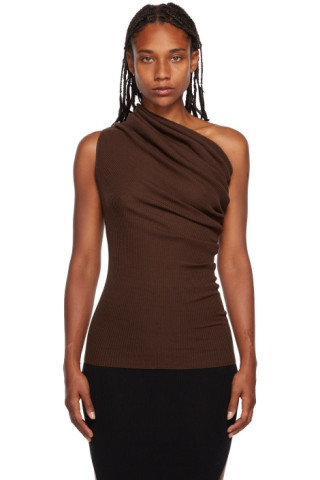 Rick Owens: Brown Single Shoulder Tank Top | SSENSE