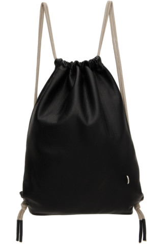 Rick Owens: Black Leather Drawstring Backpack | SSENSE