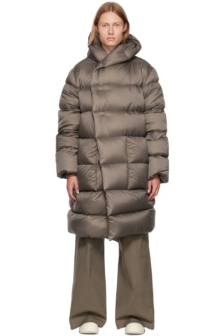 Gray Hooded Liner Down Coat by Rick Owens on Sale