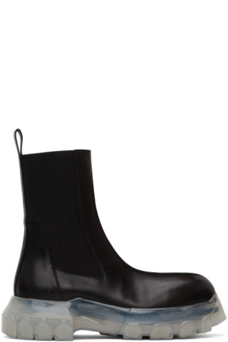 Black Beatle Bozo Tractor Boots by Rick Owens on Sale