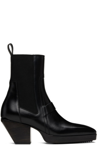 Rick Owens: Black Leather Sliver Boots | SSENSE