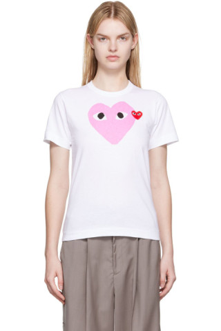 COMME des GARÇONS PLAY: ホワイト ハート パッチ Tシャツ | SSENSE 日本