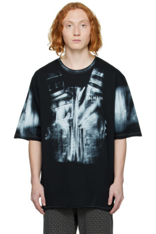 Black Printed T-Shirt by Balmain on Sale