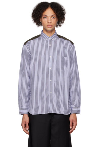 Junya Watanabe: Blue Striped Shirt | SSENSE Canada