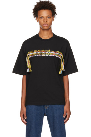 Black Curb Lace T-Shirt by Lanvin on Sale