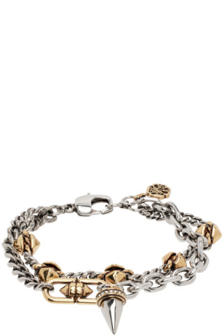 Silver & Gold Punk Stud Bracelet by Alexander McQueen on Sale