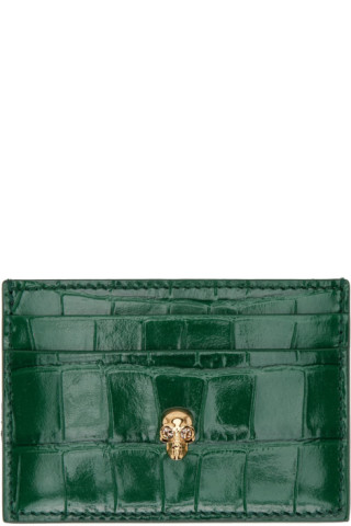 Alexander McQueen: Green Croc Skull Card Holdder | SSENSE