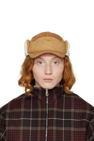 new DSQUARED brown corduroy denim patchwork distressed paint spot cap For  Sale at 1stDibs