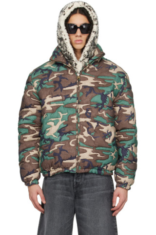 Green Camouflage Down Jacket by ERL on Sale