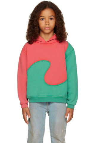 Kids Red & Green Swirl Hoodie by ERL on Sale