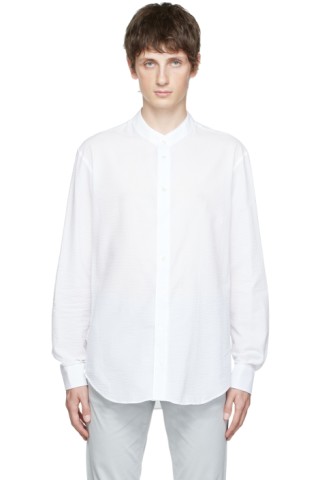 Giorgio Armani: White Band Collar Shirt | SSENSE