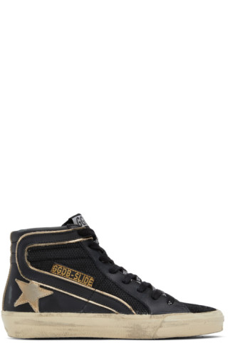 Golden Goose: SSENSE Exclusive Black & Gold Slide Sneakers | SSENSE