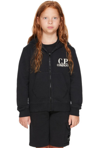 Basic cotton fleece hoodie in grey - C P Company Kids