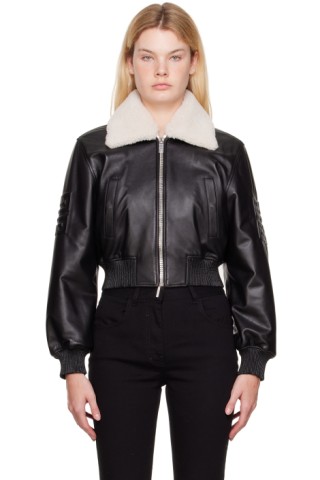 Givenchy: Black Shearling Collar Leather Jacket | SSENSE