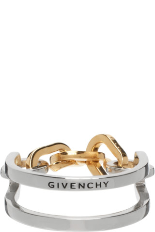 Givenchy: Silver & Gold 'G' Link Mixed Ring | SSENSE