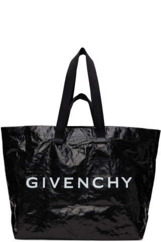 Vtg Givenchy Parfums Holiday Tote Shopper Black Vegan Leather Gold Trim  13x13.5