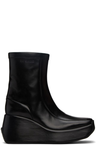 Black Leather Ankle Boots by Raf Simons on Sale