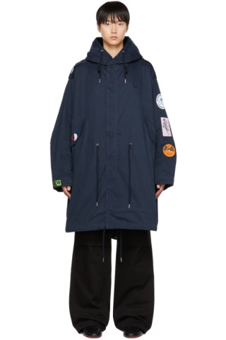 Navy Fred Perry Edition Patch Coat by Raf Simons on Sale