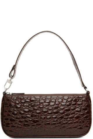 Brown Croc Rachel Shoulder Bag by BY FAR on Sale