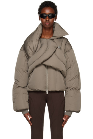 HELIOT EMIL: Taupe Connective Down Jacket | SSENSE