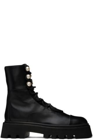 Nicholas Kirkwood Embellished Checked Combat Boots in Black
