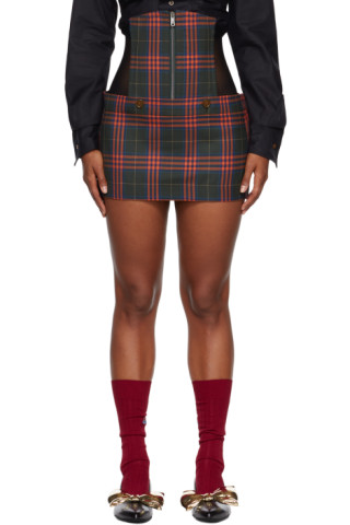 Vivienne Westwood: Green Check Foam Corset Miniskirt | SSENSE