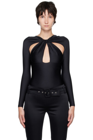 Mercede Bodysuit - Plunge Neck Bodysuit in Black