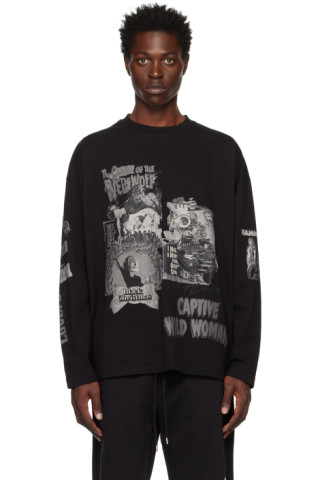 Black Mixed Horror Long Sleeve T-Shirt by We11done on Sale