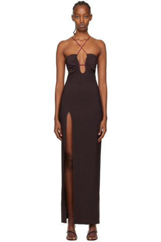 Brown Keyhole Maxi Dress by Nensi Dojaka on Sale