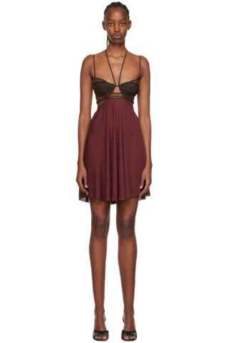 Nensi Dojaka Red amp; Brown Keyhole Minidress