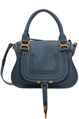 Chloé: Navy Small Marcie Shoulder Bag | SSENSE