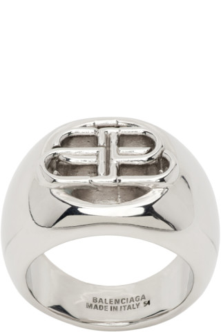 Silver BB Signet Ring by Balenciaga on Sale