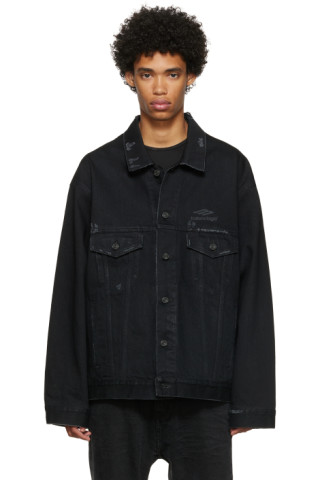 Balenciaga: Black 3B Sports Icon Denim Jacket | SSENSE