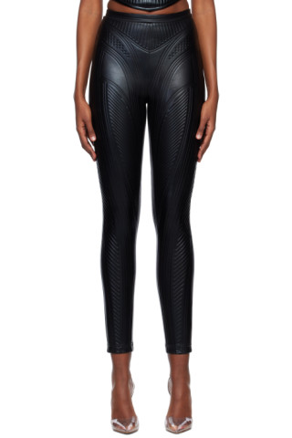 Mugler Black Quilted Faux-Leather Leggings Mugler