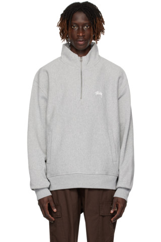 Stüssy: Gray Half-Zip Sweater | SSENSE