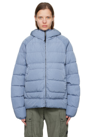 C.P. Company: Blue Eco-Chrome R Goggle Down Jacket | SSENSE