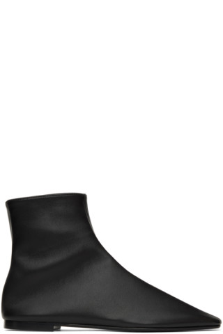 Ava Leather Ankle Boots in Black - The Row