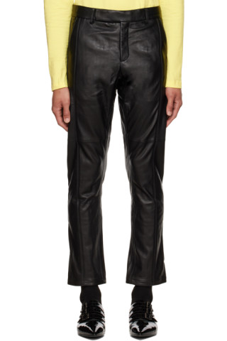 Black Grained Leather Pants by Cornerstone on Sale