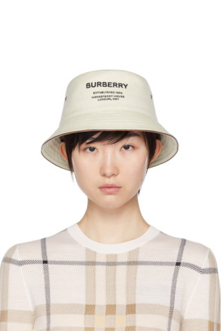 Burberry: Off-White Horseferry Motif Bucket Hat | SSENSE