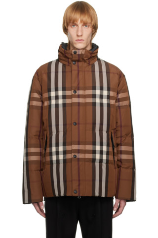 Burberry: Brown Check Reversible Down Jacket | SSENSE