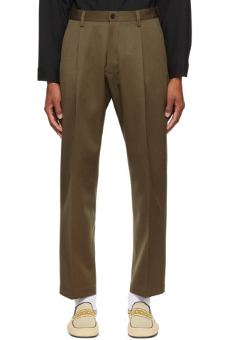 Marni: Khaki Virgin Wool Trousers | SSENSE