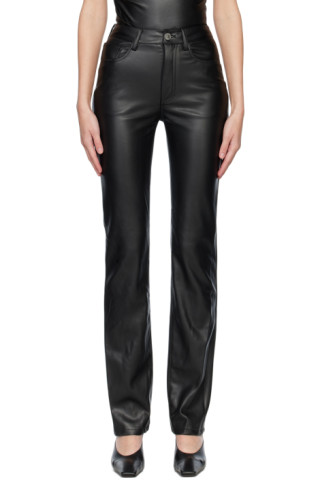 Staud: Black Chisel Faux-Leather Pants | SSENSE